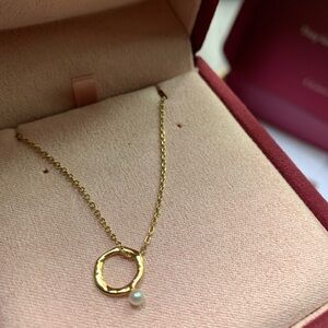 Delicate Gold Circle Necklace with Pearl Accent - Women’s Jewelry